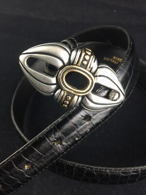 Vincenza Belt Black Alligator Embossed Calfskin Sculptural  display picture 1