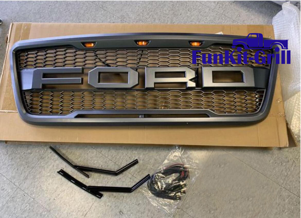 Front Grille For 2004-2008 Ford F150 F-150 XL Raptor Style Matte Black Grill LED