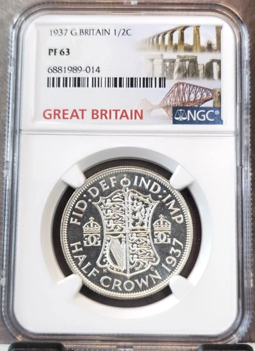 1937 GREAT BRITAIN SILVER 1/2 CROWN COAT OF ARMS NGC PF 63 RARE BEAUTIFUL COIN