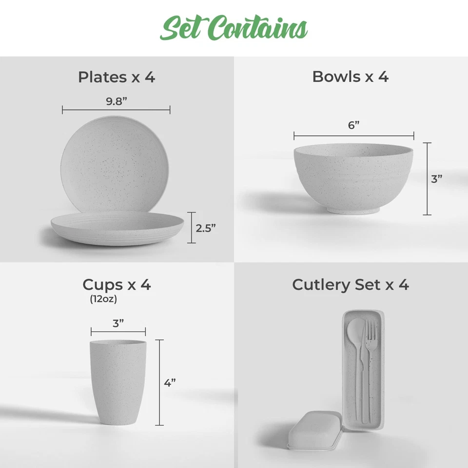 Wheat Straw Dinnerware Set 24-Piece - Cups, Plates and Bowls Sets for 4 Reusable - Image 2 of 4