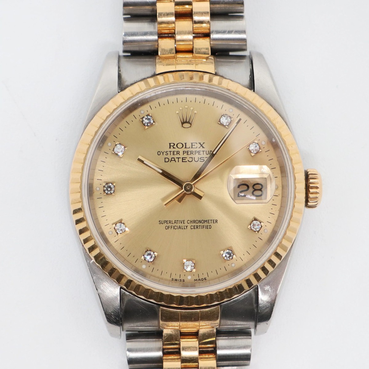 1990's Rolex 16233G Datejust 36mm Steel 18K Yellow Gold Diamond