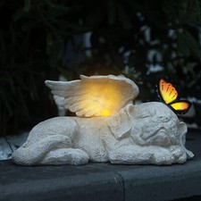 WONDER GARDEN Sleeping Dog Angel Statue with Solar Light - Pet Memorial Puppy