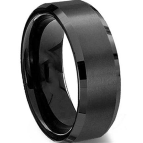 8 mm klassischer Ehering für Männer/Frauen Edelstahl schwarz Band Ring Schmuck - Bild 1 von 12