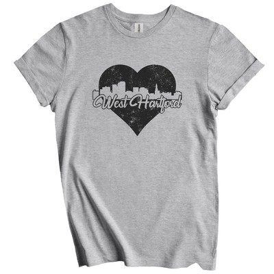 Retro West Hartford Connecticut Skyline Heart Distressed T-Shirt