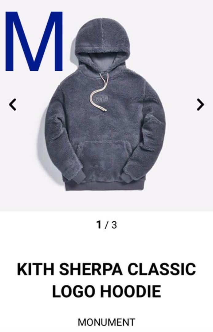 Kith Sherpa Box Logo Hoodie Monument Size M Sweatshirt Long