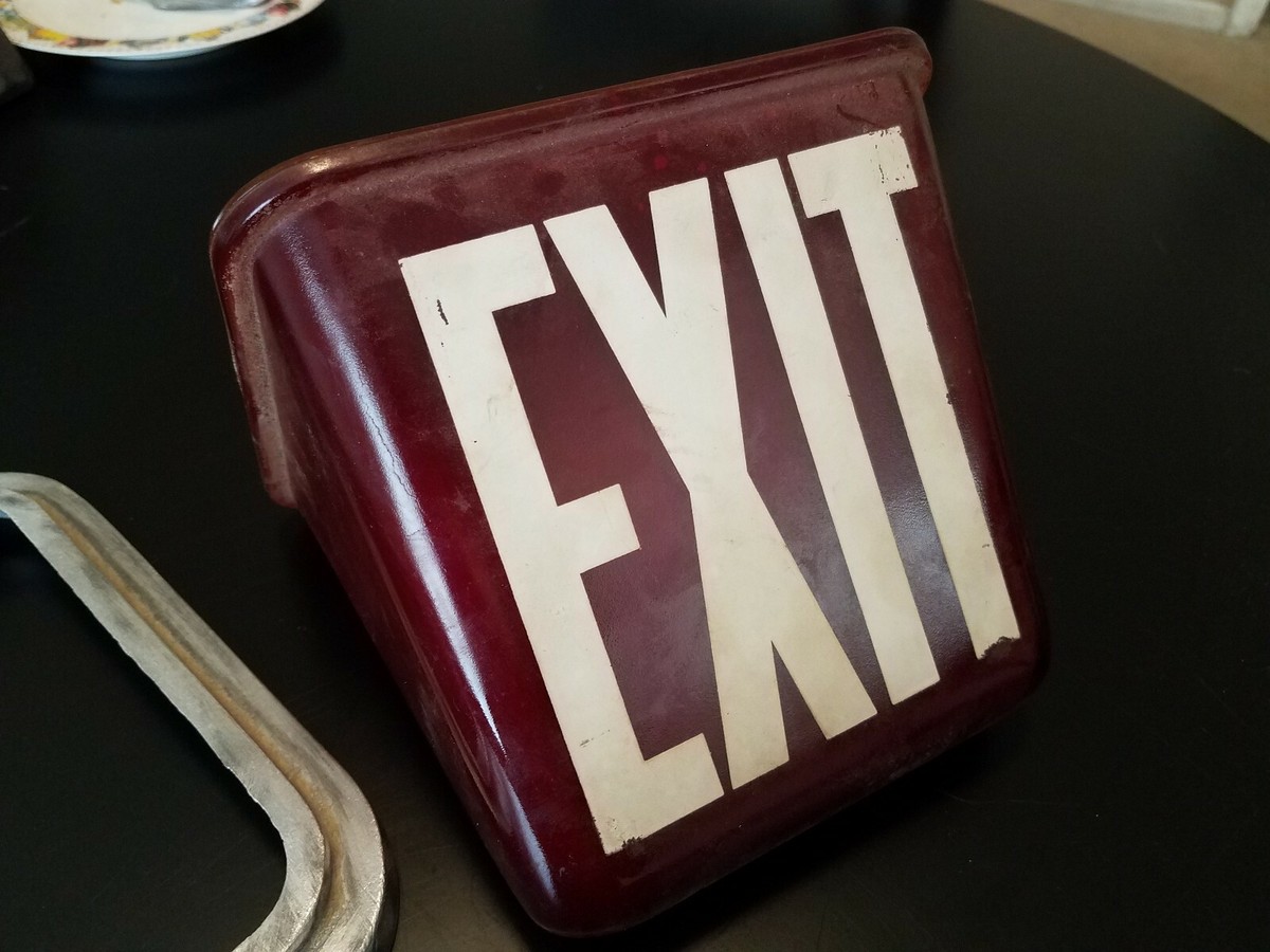 Vintage Ruby Red Glass Exit Sign Double sided Triangle Globe