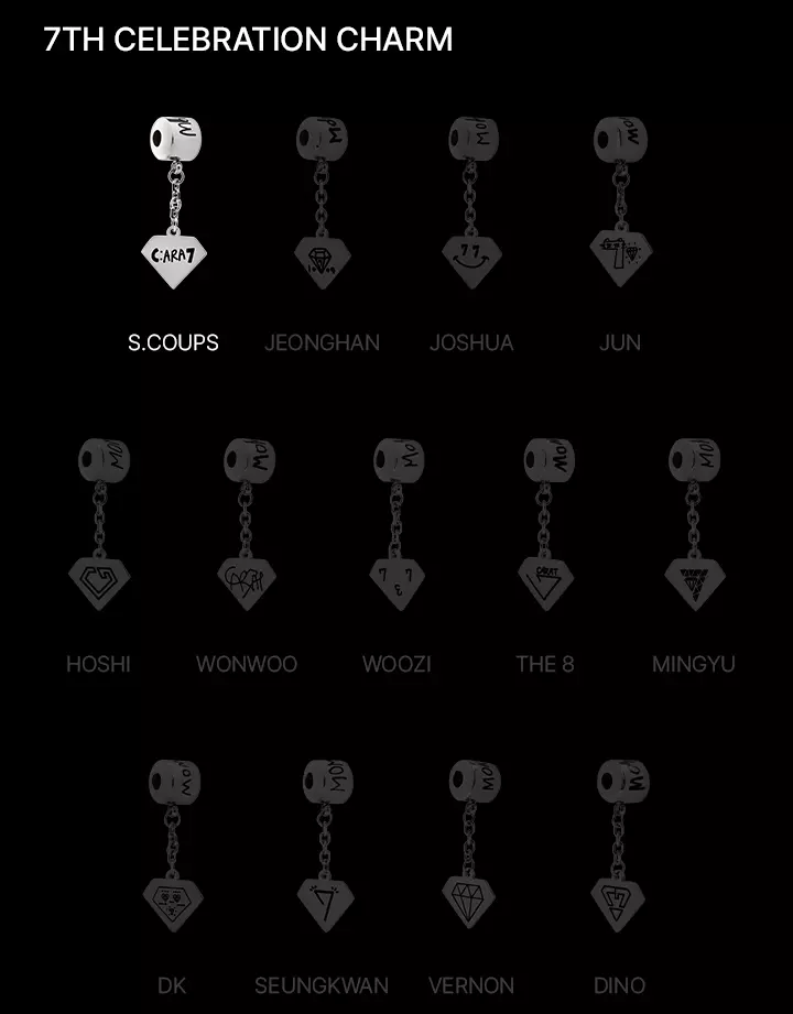 SEVENTEEN 7TH CELEBRATION OFFICIAL MD GOODS CHARM + PHOTOCARD NEW