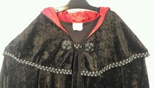 Renaissance Medieval HOODED L/S OPEN- ROBE-MANTLE Black Velour Silver SZ Medium