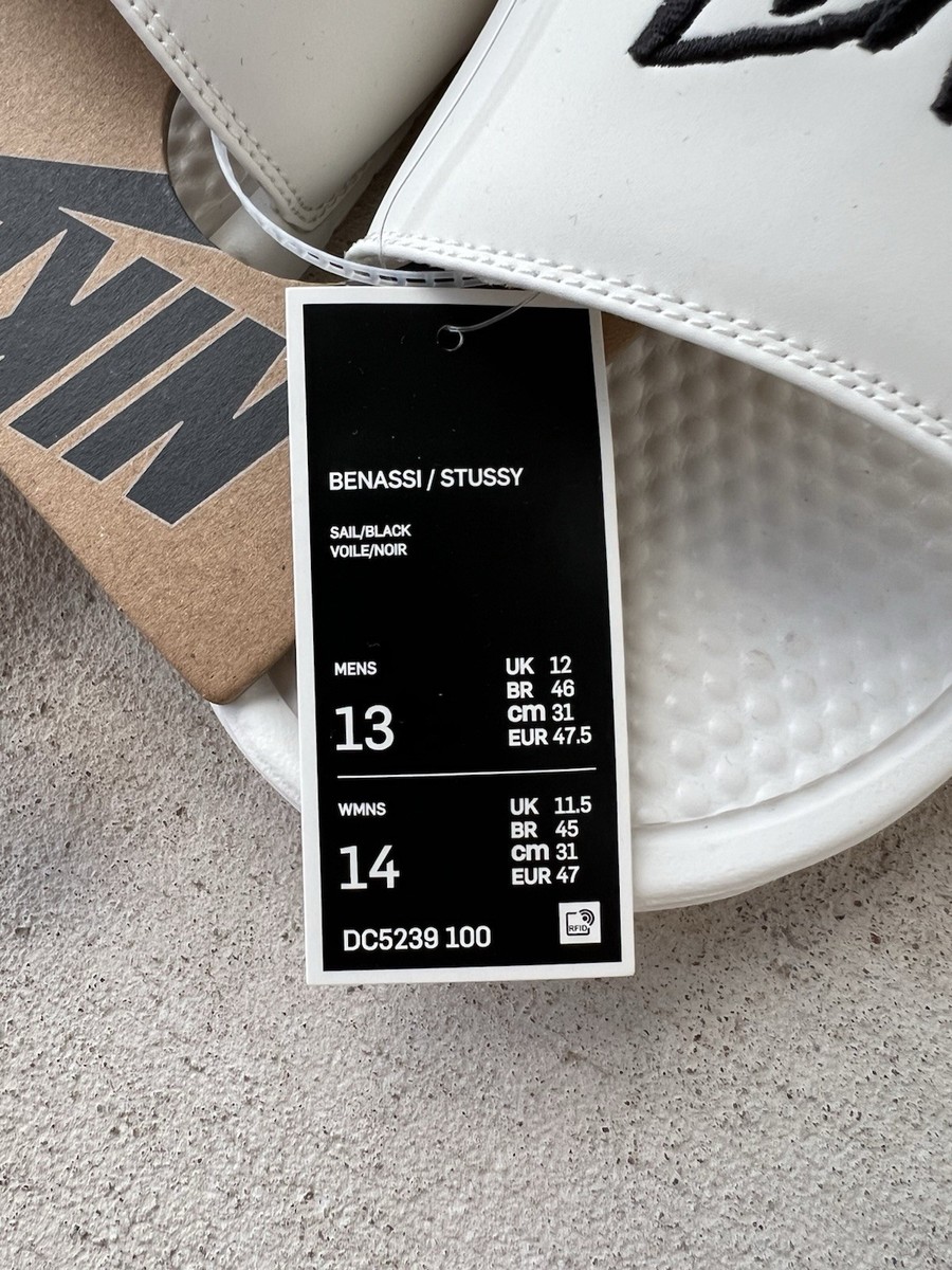 Nike X Stussy Benassi Slides / Sandals White Sail-Black Mens  display picture 3
