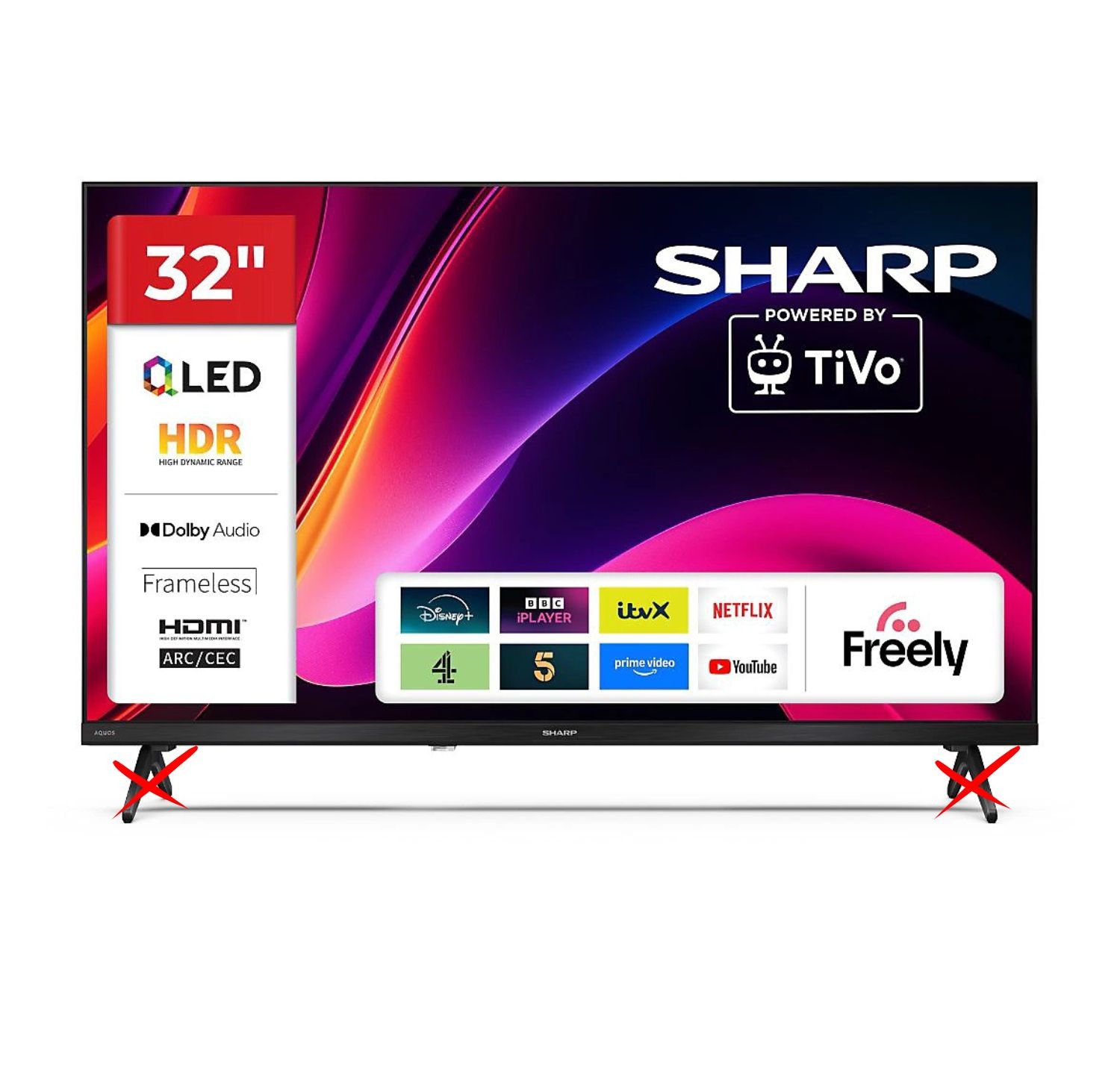 SHARP 32HE3245K 32"" HD TiVo HDR QLED Smart TV Frameless (No Stand/Alt Remote)