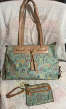 Dooney Bourke Y2K Purse Tote Rainbow Doodle Grafitti Letters Leather Canvas