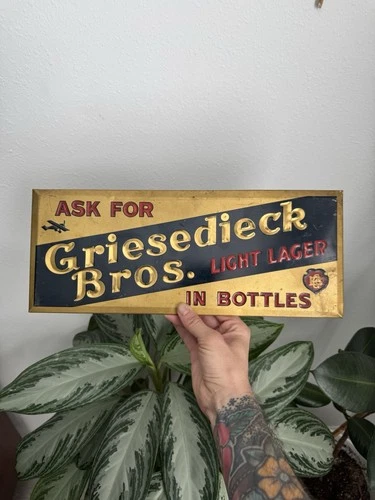 Vintage Griesedieck Bros Lager Beer Tin Sign Donaldson Art Sign Co USA 15x6