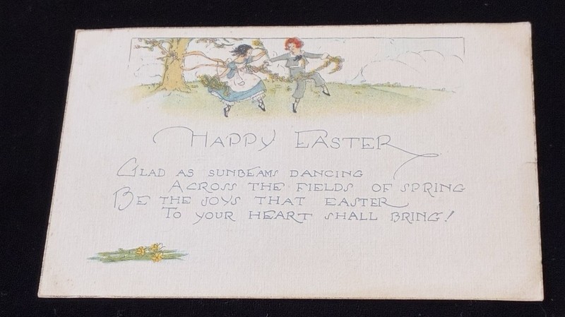 1923 Holiday Postcard Easter Art Nouveau Floral Design - Children- Made USA 1320