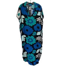 Marimekko for Target Kukkatori Kaftan Maxi Dress Blue Teal Floral Rayon S/M Mod