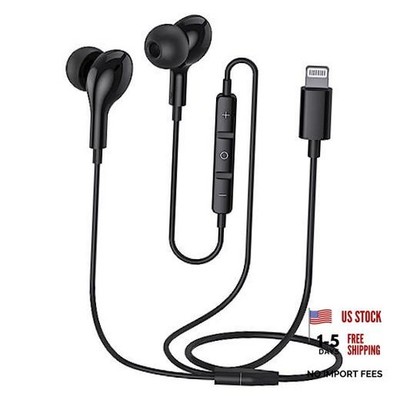 for iPhone Headphones Earphones Earbuds Wired with Lightning Black