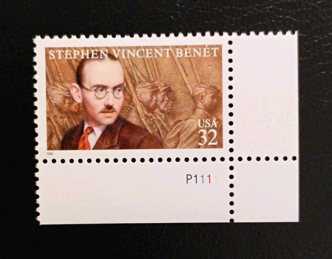 United States Stephen Vincent Benet 32¢ Brown/White Plate Block MNH 1998