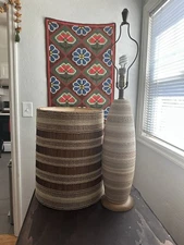 MCM Maria Kipp Chenille Shade Stoneware Walnut Table Lamp