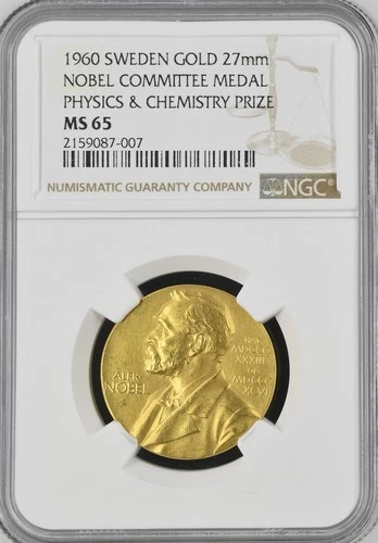 SWEDEN , GOLD NOBEL COMMITTEE MEDAL 1960 PHYSICS & CHEMISTRY- NGC MS 65 , RARE7