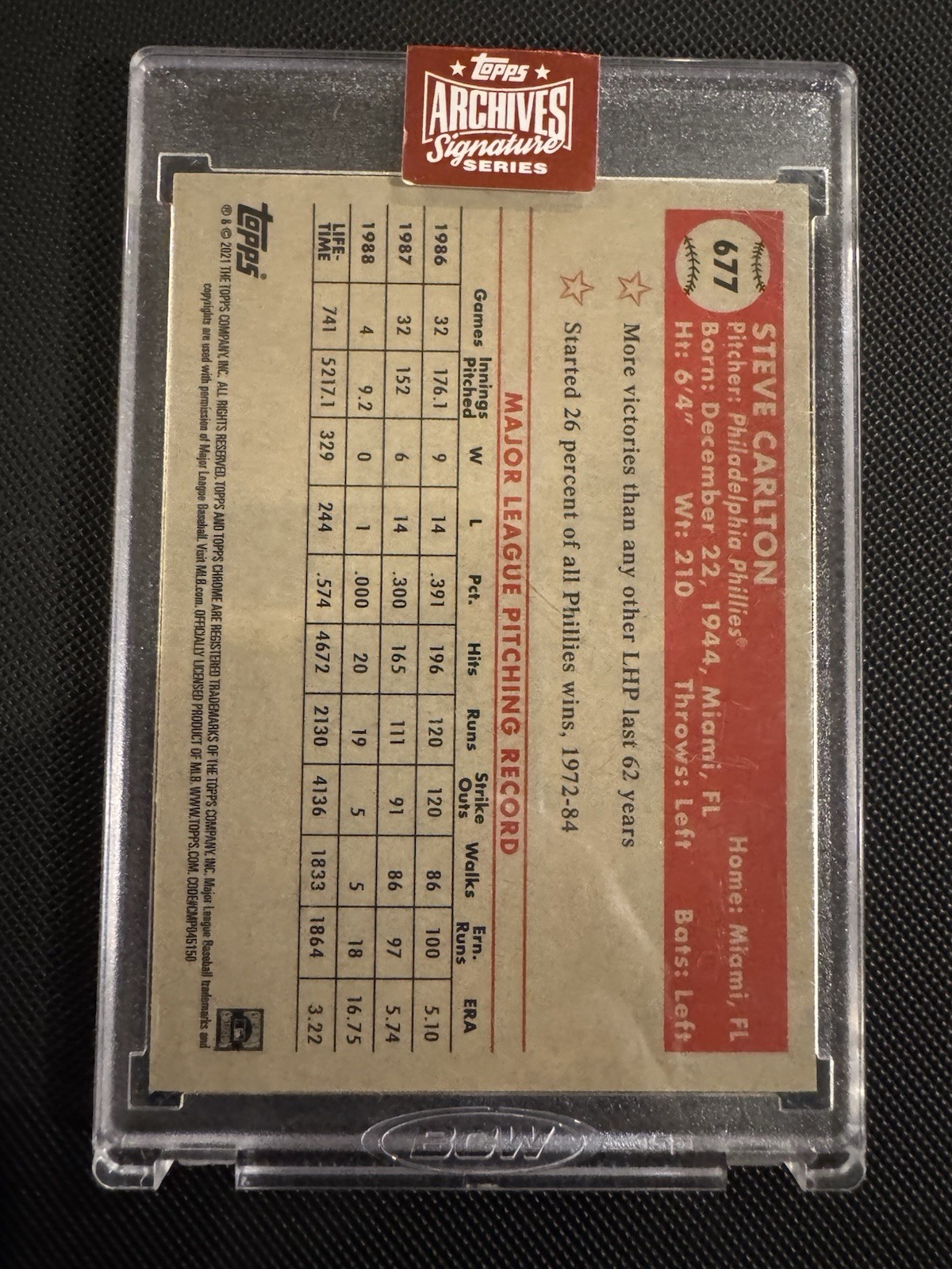 Steve Carlton 1/1 On-Card Auto Topps Archives Signature Series Phillies HOF view 10