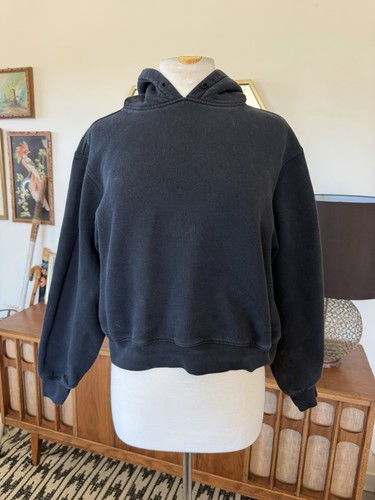 Alexander Wang Women's Black w/ Light Fade Cropped Hoodie Logo Sz M