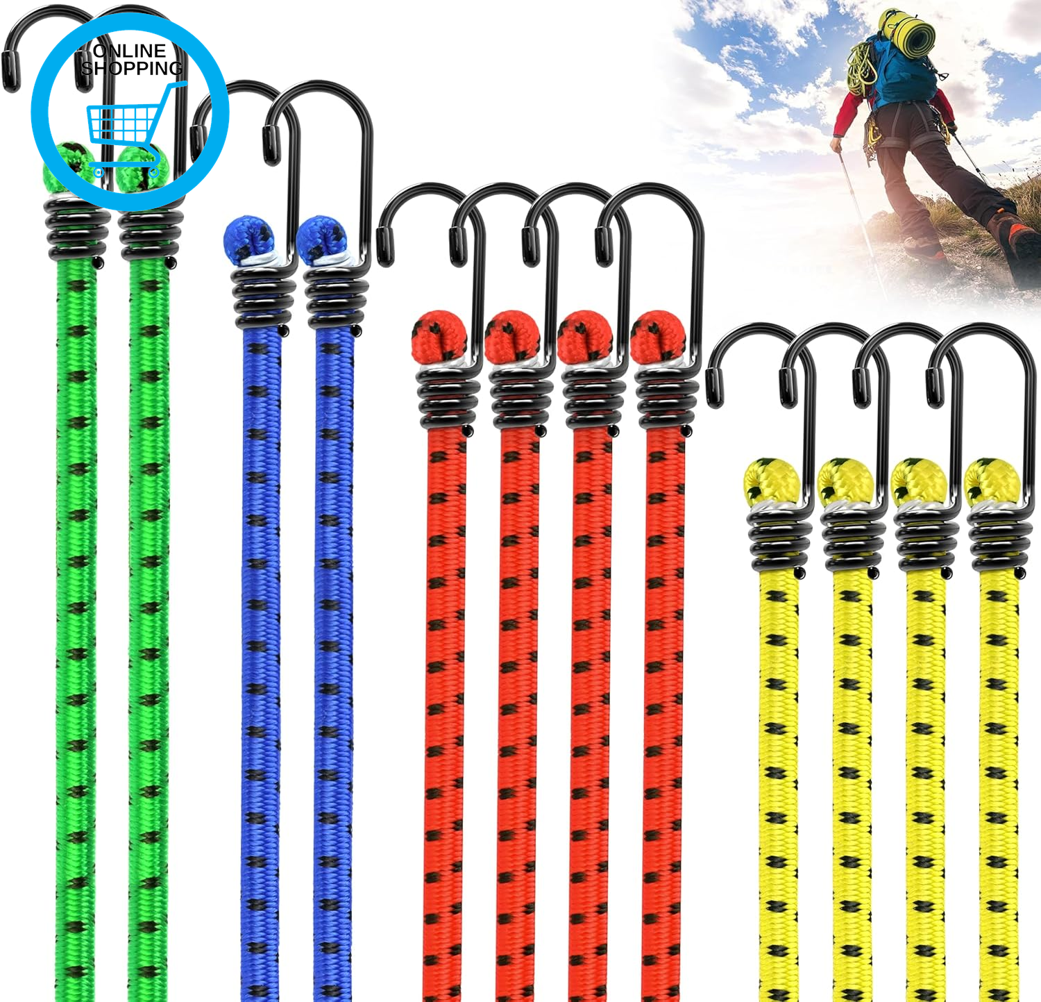 Bungee Cords with Hooks - Heavy Duty Elastic Bungee Straps Weatherproof & Uv-Res
