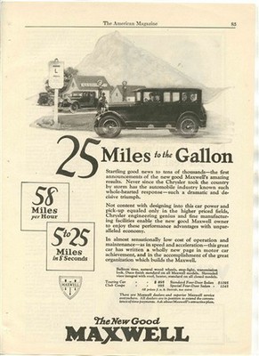 The New Good Maxwell Automobile Magazine Ad 1920's 25 Miles per Gallon 