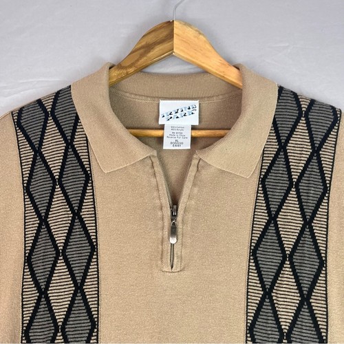 Vintage Polo Collar Sweater Mens XL Short Sleeve Tan Argyle Bowling Irvine Park - Picture 2 of 9