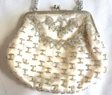 Vintage WALBORG White/Silver Beaded Wedding Evening Bag Cocktail Purse Hong Kong