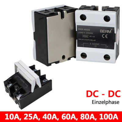 DC 3-32V zu DC 5-200V Halbleiterrelais Modul SSR Einzelphase 10/25/40/60/80/100A