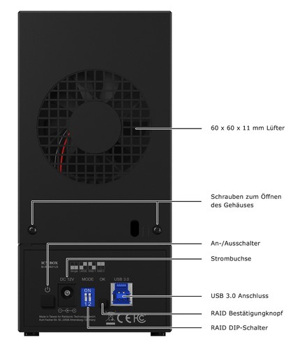 ICY BOX IB-RD3621U3 RAID Gehäuse f. 2x 3,5" SATA HDD USB 60045 B-Ware - Bild 4 von 5