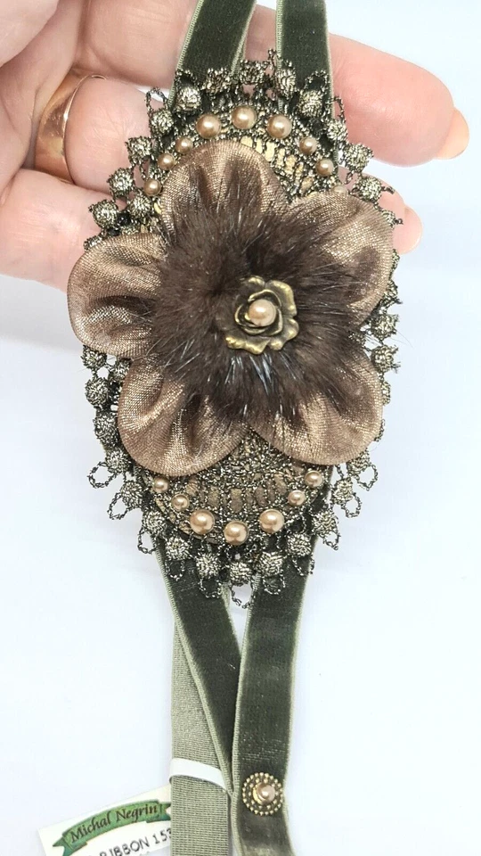 Velvet Headband By Michal Negrin with A brown and green flower - Image 4 of 4