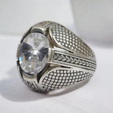 Moissanite Oval Cut Gemstone With 925 Sterling Silver Ring For Men's #A21