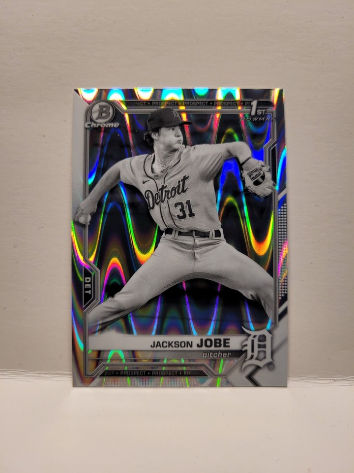 2021 Bowman Draft Tigers Jackson Jobe 1st Bowman B&W Raywave Card