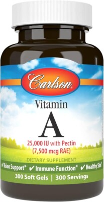 Carlson Labs Vitamin A with Pectin 25000 IU, 300 Softgels