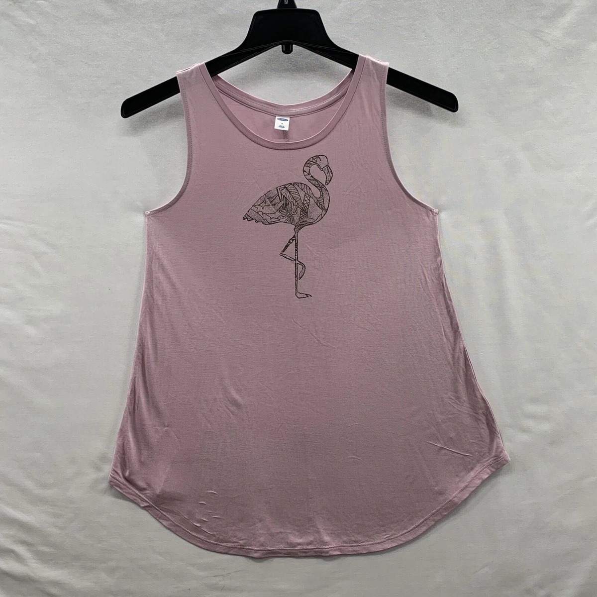 Old Navy Women s Blush Pink Metallic Flamingo Print Flowy Tank Top