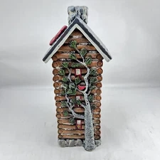 The Country House Collection Wood Carve Look Resin Christmas Log Cabin Cardinal