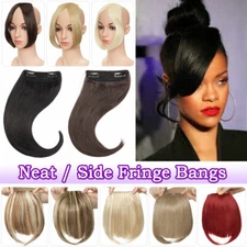 1Pcs Straight Thick Hair Neat Side Bangs Clip In Fringe Front Hair Extensions US