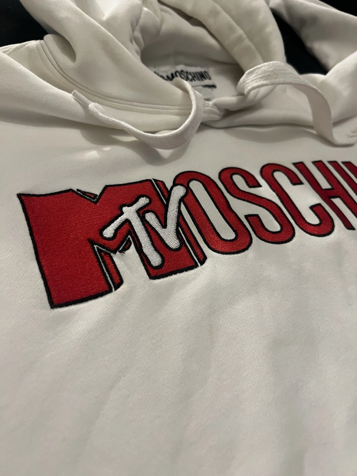 Felpa con cappuccio Moschino H&M MTV logo bianco passerella taglia S