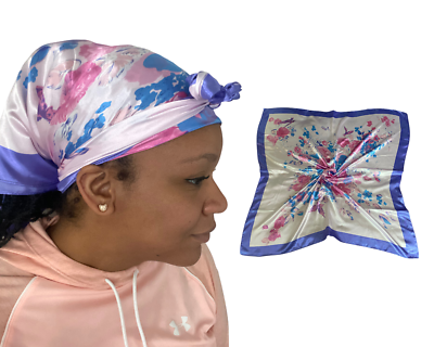 Purple Rose Butterfly Satin Hair Scarf Large Silky Square Turban
