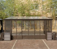 12x16 FT Wall Mounted Sunroom Gazebo Solarium w/ Movable Windows & Sliding Doors