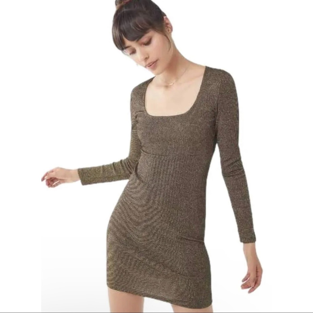 gold dress urban outfitters Sparkle Metallic Square Neck Bodycon Mini Size M festive mini dress