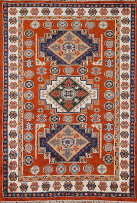 Artisan Kazak Indian Accent Rug Hand-Knotted Craftsmanship 4x6 ft