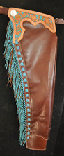 Custom Made Leather Chaps/Turquoise Shotgun Chaps/Made In USA