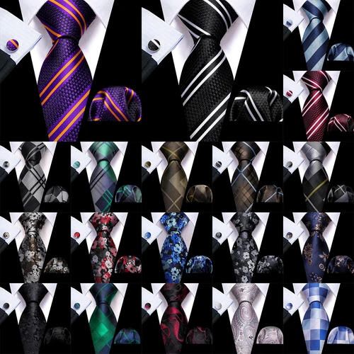 Mens Tie Hankie Cufflinks Set Paisley Floral Solid Striped Vest Necktie Set