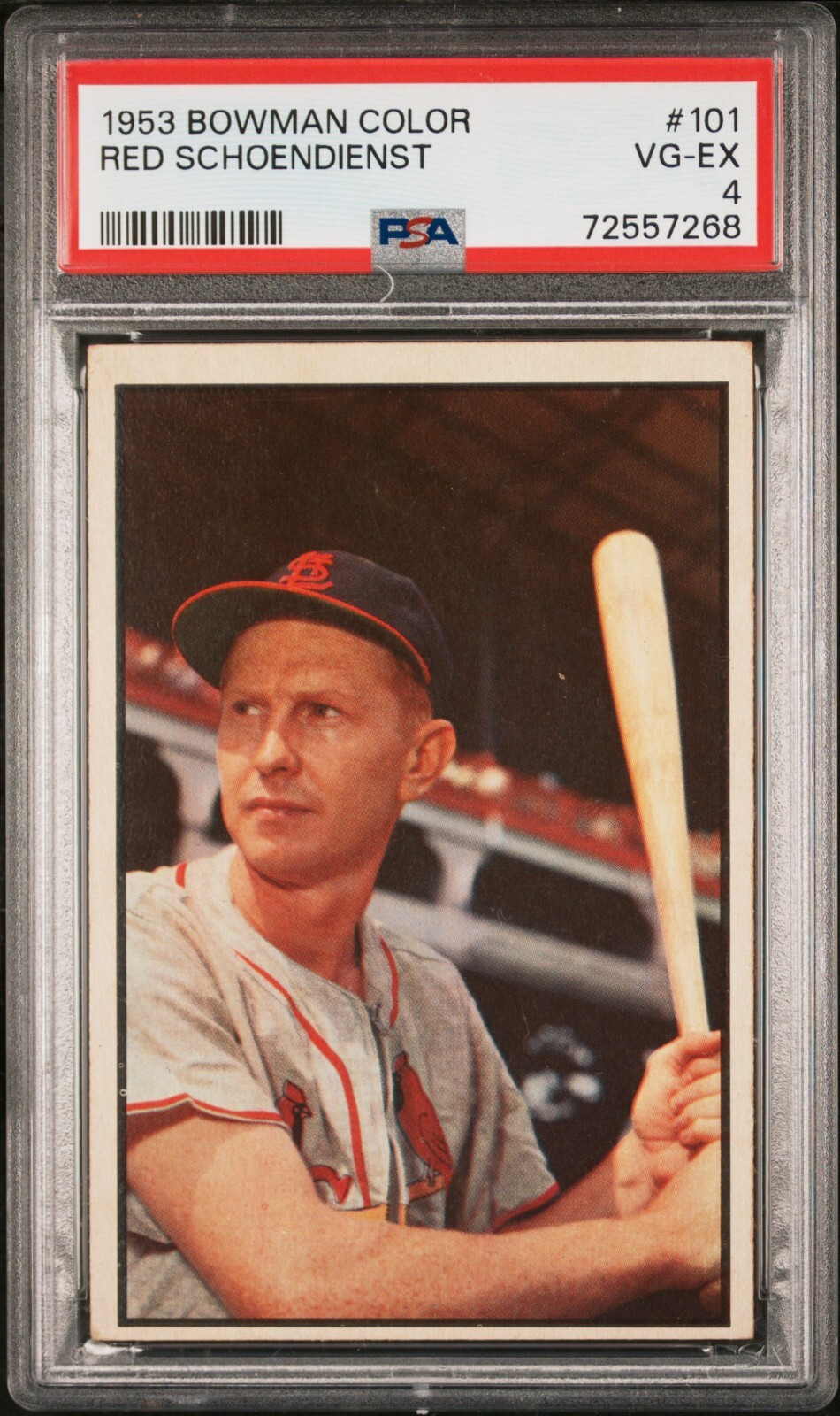 PSA 4 VG EX 1953 BOWMAN COLOR RED SCHOENDIENST #101 CARDINALS 57268 HOF SD272