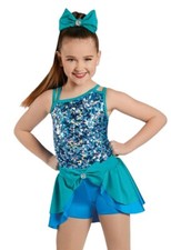 Weissman 12461 Dance Diamonds Sequin Blue Biketard  2 Skirts 4 Pc Set - Size MC