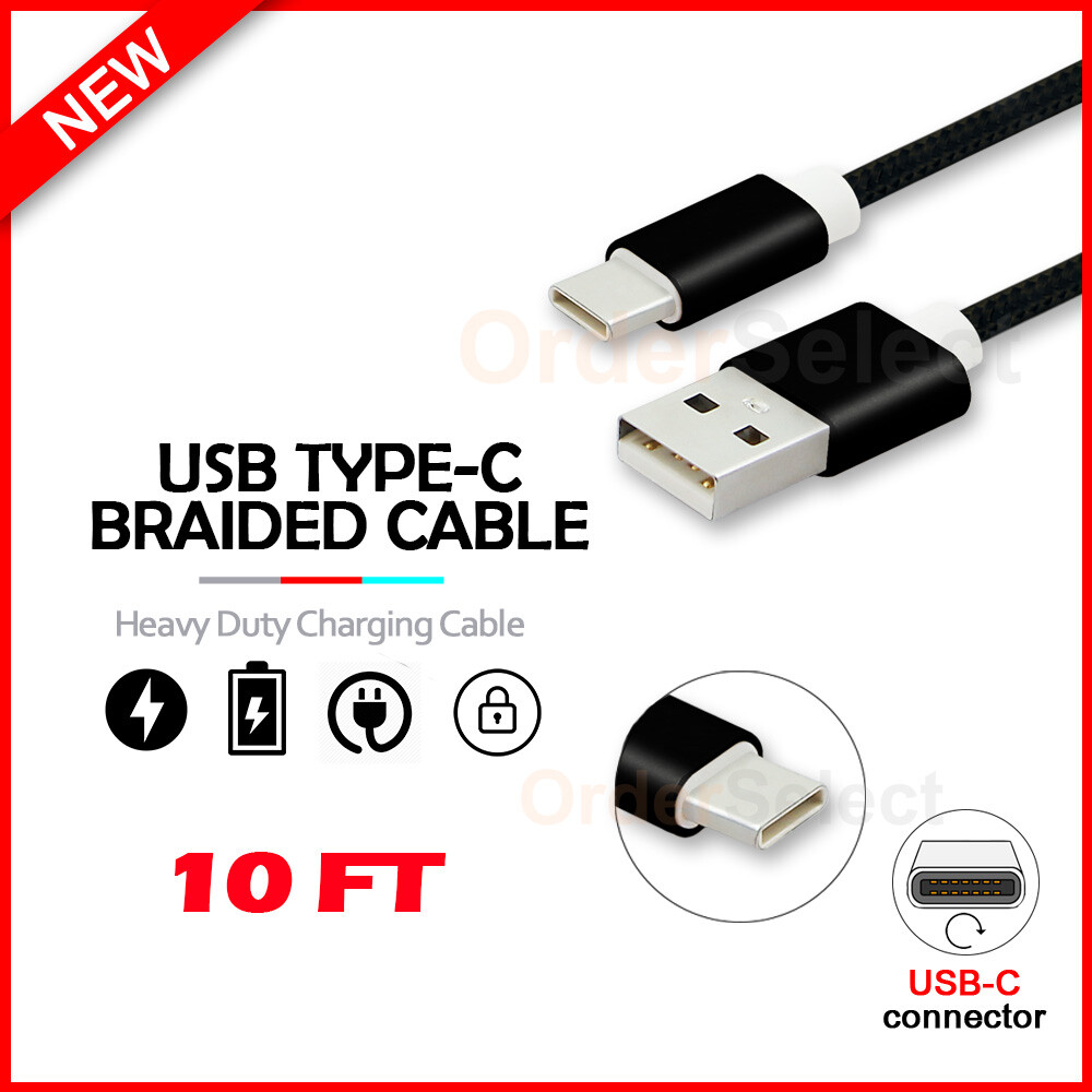 10ft USB-C Braided Charging Cable for Samsung S20 FE Z Flip Z Fold 2