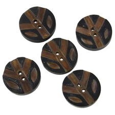 Lot of 5 Hand Carved Natural Tree Song Round Buttons Real Bovine Horn Set