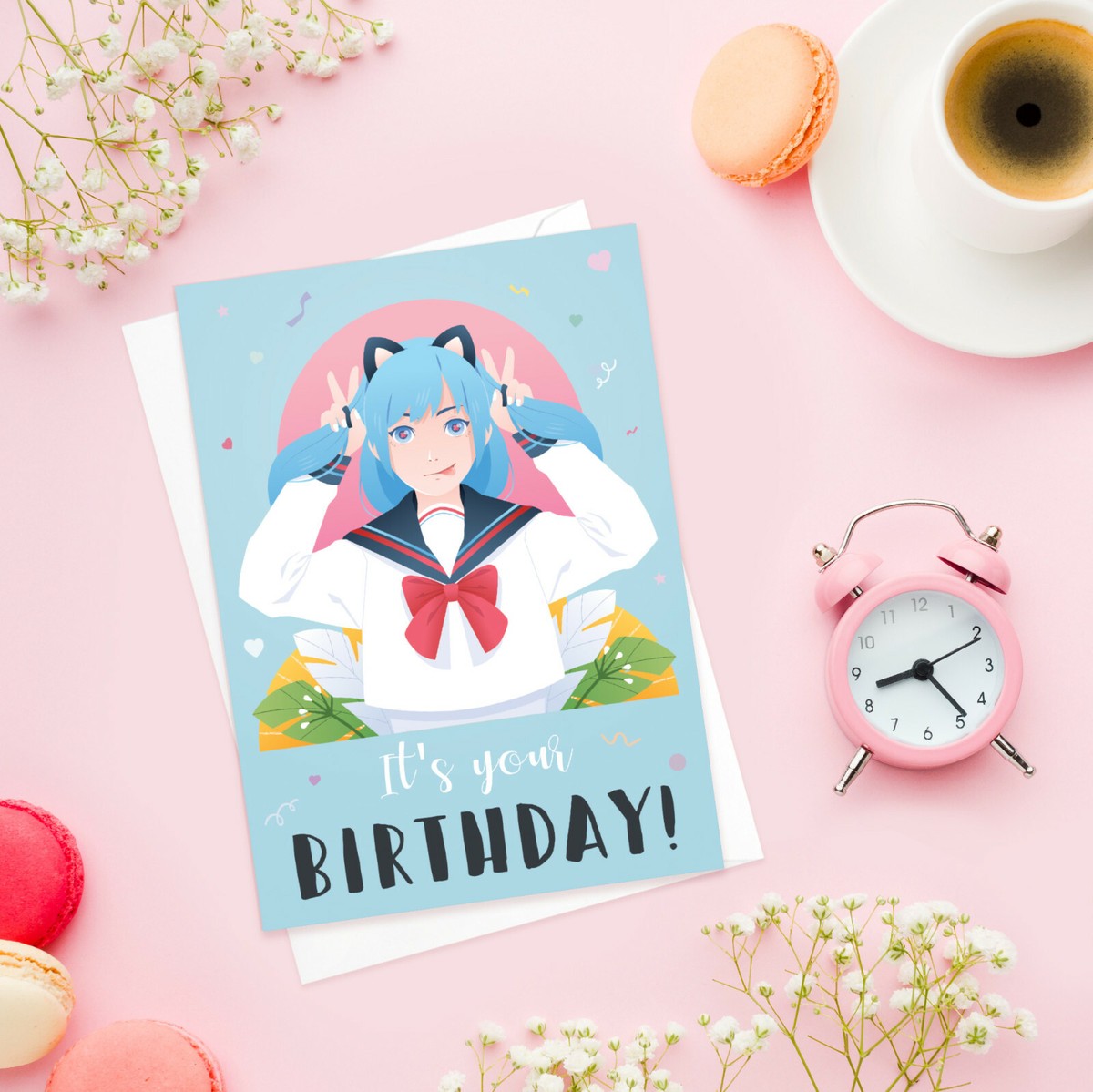 Happy Birthday Greeting Card Japanese Anime Manga Girl