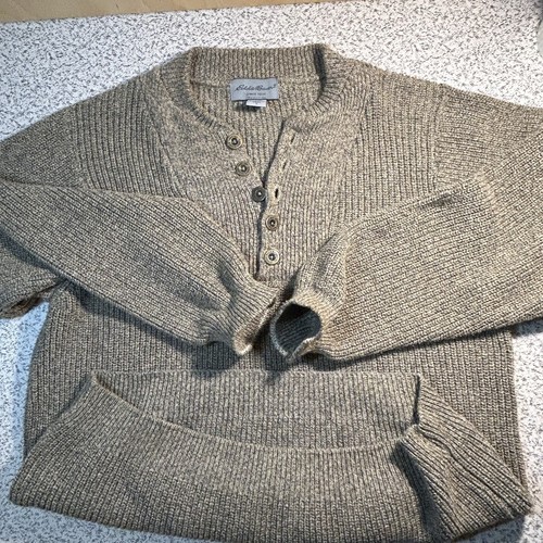 VINTAGE Eddie Bauer 1/4 Button Henley Sweater Adult Sm Brown 90s Heavy L/S Mens - Picture 7 of 10